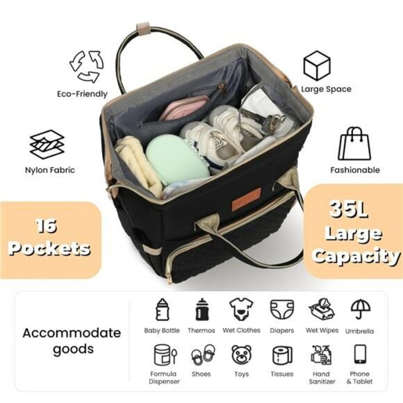 Large Waterproof Diaper Bag Backpack with Changing Pad Baby Travel Tote - Picture 2 of 7